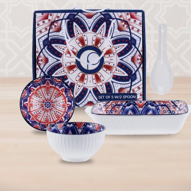 Pero Bowl Pattern Set Of 5 With Spoon / Set Mangkuk Porcelain / Mangkuk Set Premium Motif Turki / Ma