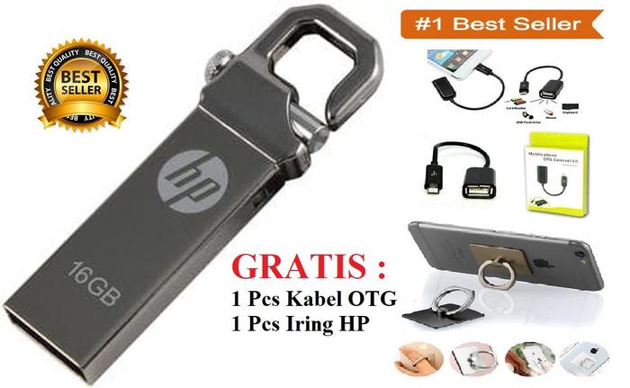 Paket  Flashdisk HP 16GB Free Kabel OTG + IRING Hp Flash Drive flasdis flesdisk flesdis flasdrive Me