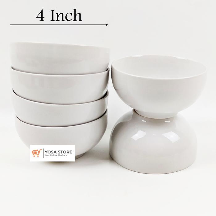 Mangkok Keramik Putih Polos Kedaung Home Size 4 inchi 1 Pcs