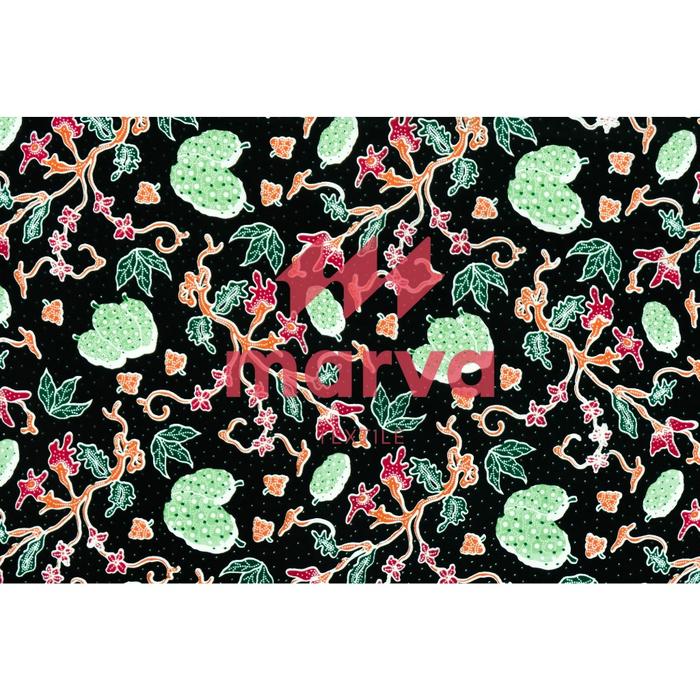 Kain Batik Meteran Premium Bahan 100% katun motif bunga dan buah warna hitam by Marva textile