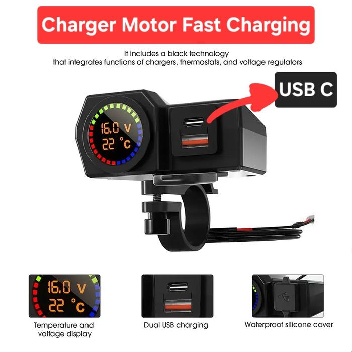 Charger Motor Fast Charging Type C Voltmeter Digital Waterproof