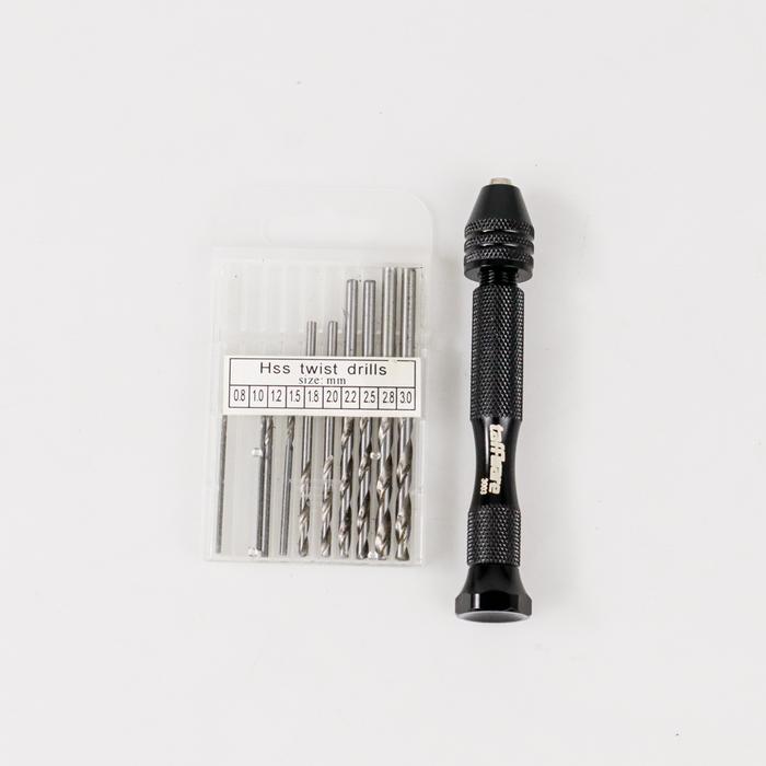 Bor Tangan Manual Mini Hand Drill + 10 Mata Bor Set Kayu Besi HSS