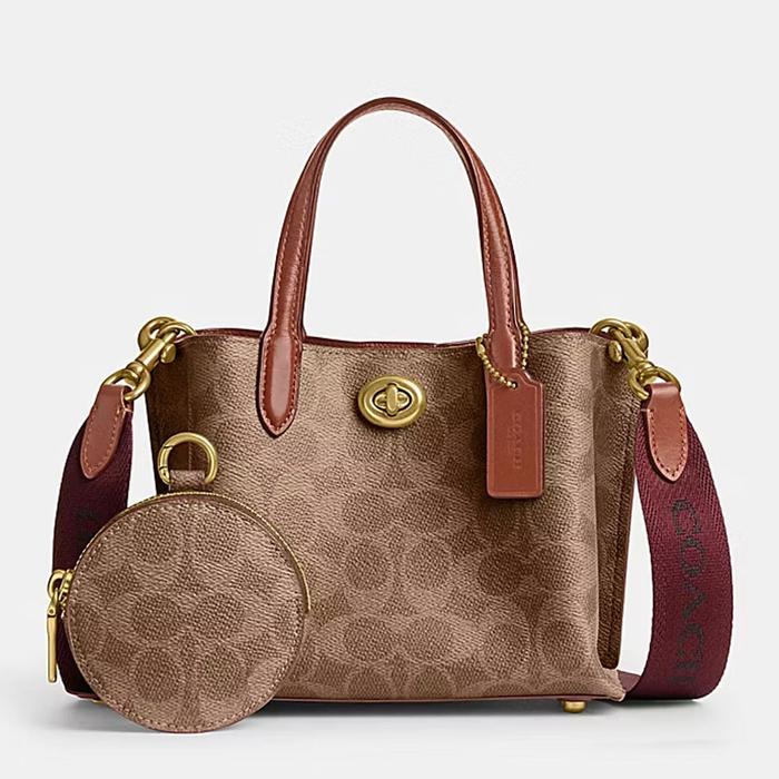 Coach Signature Willow Tote Bag 18 Tan Rust