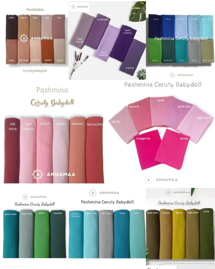 Pashmina Babydoll Polos Plain Pasmina Ceruty Cerruty Premium Terbaru Hijau Tosca Mint Toska Tua Sage