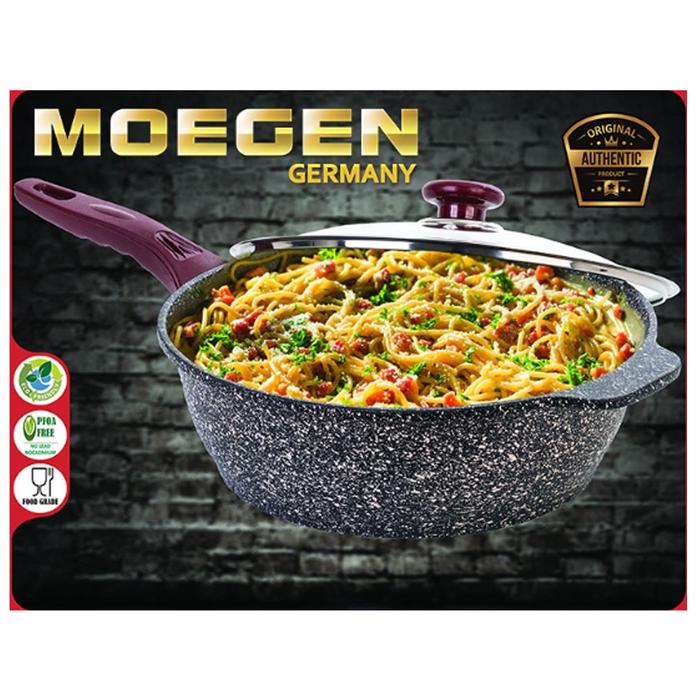Moegen Germany Deep Fryer 30cm Moegen Wok Pan Granite Series Anti Lengket Original + Tutup Kaca / Pe