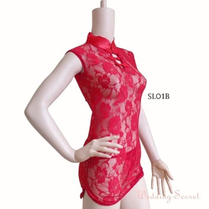 Sexy Lingerie Chongsam Babydoll Dress Sleepwear Baju Tidur Merah-SL01b
