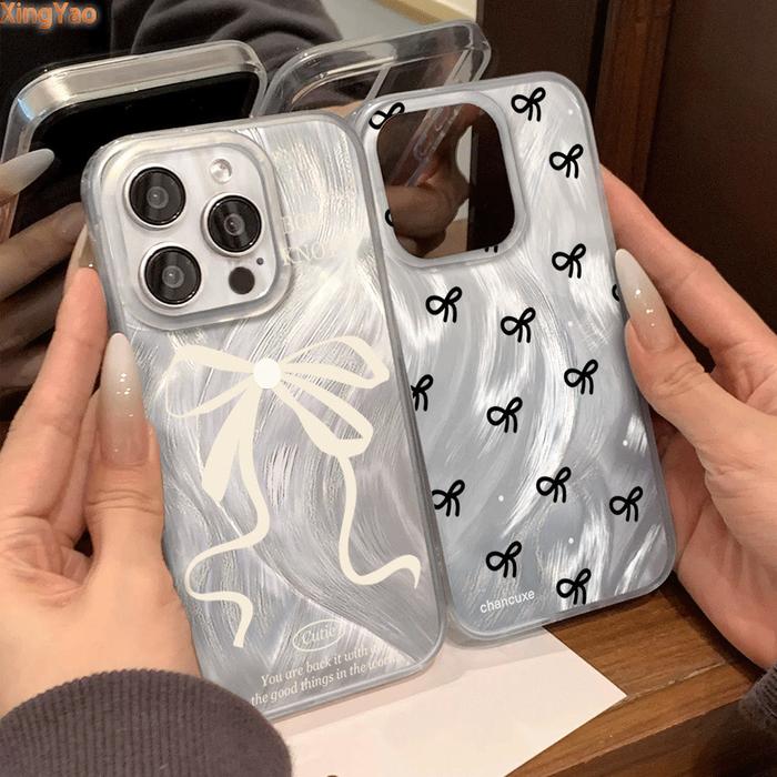 Pearl White Bow IMD Case for Samsung A16 A06 A55 A35 A54 A05S A05 A15 A14 A13 A52 A04S A03S A02S A04