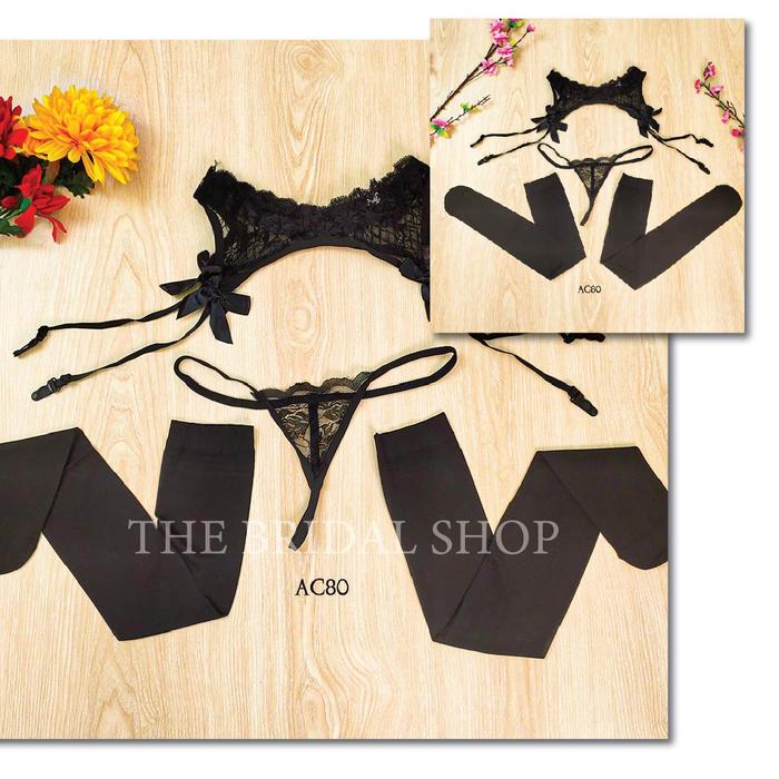 Aksesoris Lingerie Cosplay Garter Belt + CD + Stocking Set Premium AC80