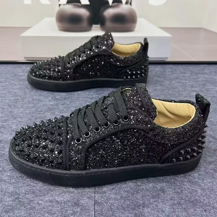 italian brand designer rivets shoes for men casual black silver flat shoe singer DJ stage original l