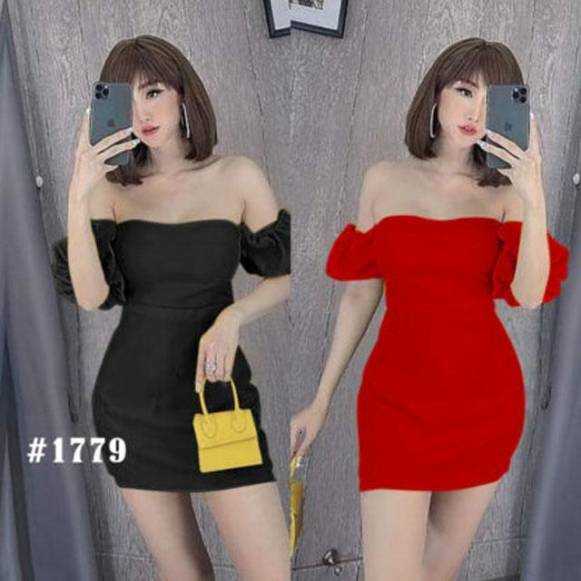 1779 Gaun Pendek Mini Party Valentine Bahan Scuba Sexy Baju LC Sexy - Red Dress Mini Bodycon Wanita