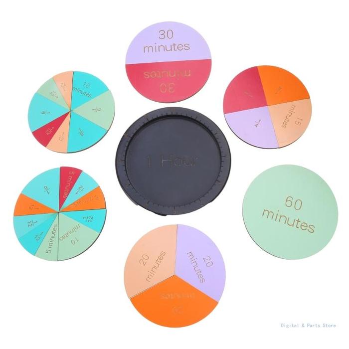 M17F Wooden Fraction Circles Time Teaching Clock Math Game Toy Gift for Kid Student