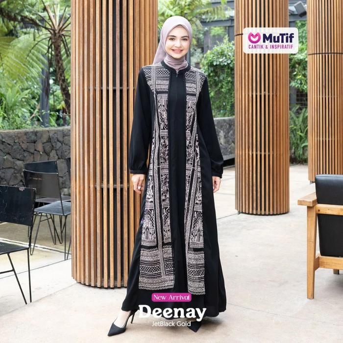 MUTIF Gamis DEENAY Hitam Terbaru Baju Dress Wanita Muslim Katun Kualitas mutif S-3XL