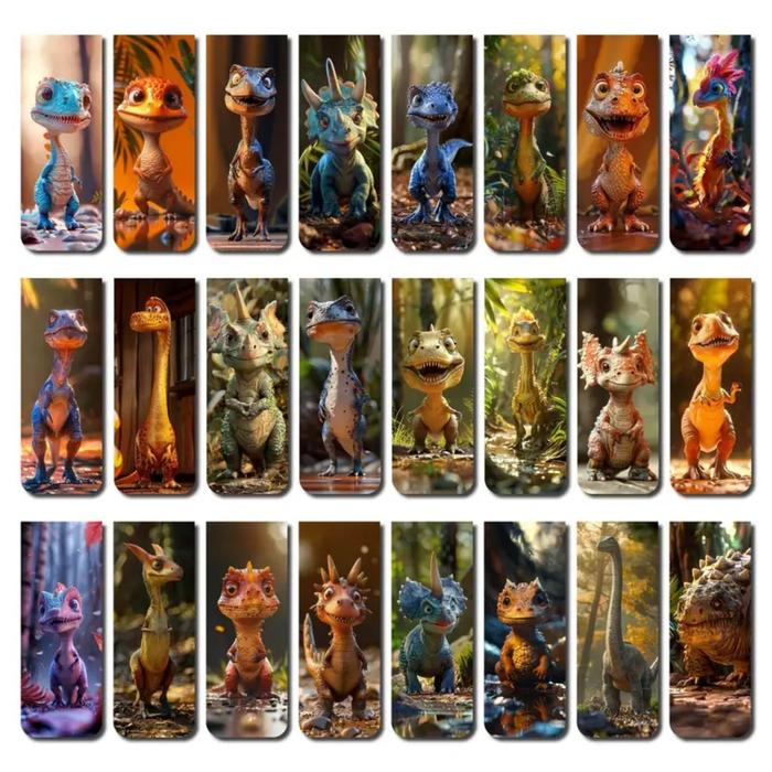24pcs Dinosaur Magnetic Bookmarks, Assorted Designs, Animal Magnet Page Clips for Reading, Teachers,