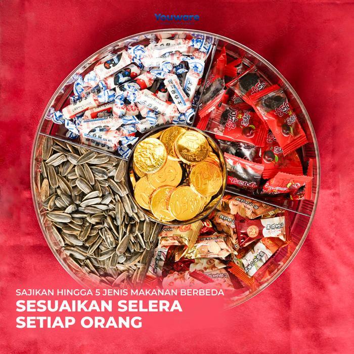Youware - Edera Toples Makanan Bulat Dengan 5 Sekat Besar Penyimpanan Camilan Snack Untuk Ruang Tamu