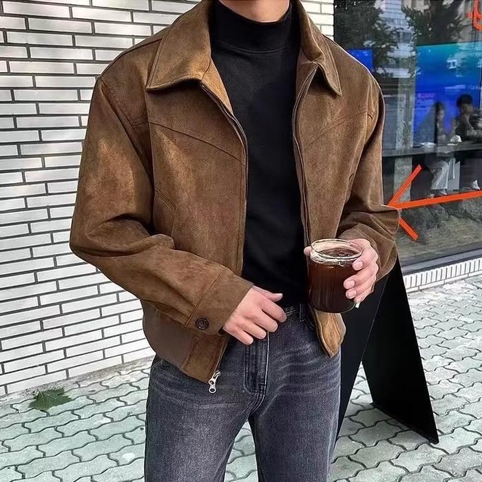 Maillard wears American retro brown suede jacket men's spring and autumn short flight jacket