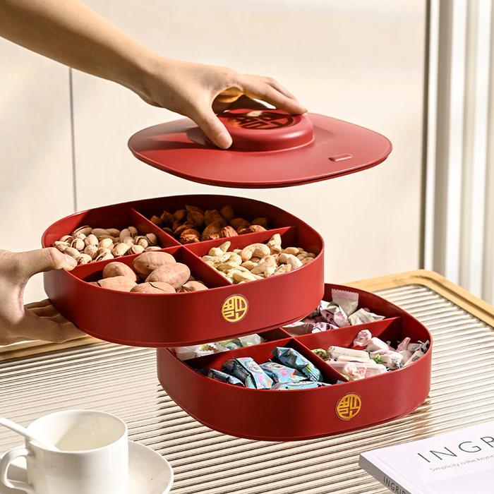 Chinese New Year Serving Tray Dried Nuts Snack Fruit Toast Trays Wedding Banquet Red Box Traditional