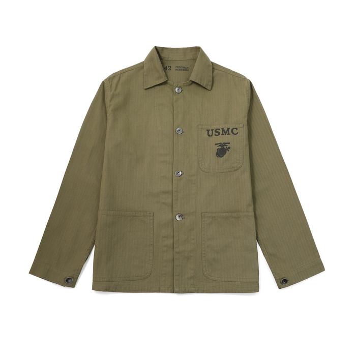 P41 workwear herringbone jacket American retro military style USMC jacket Amy khaki shirt men's spri