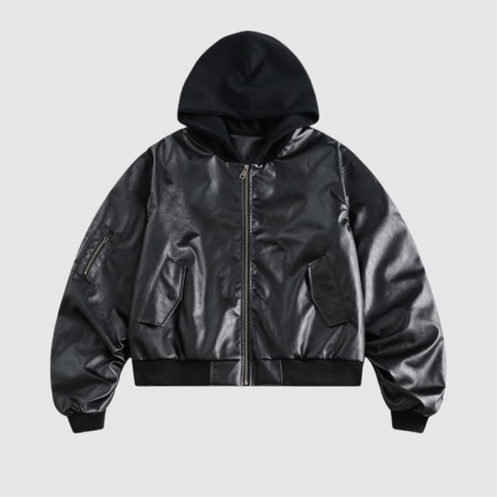 Black Leather Jackets Men Y2K Vintage Baseball Varsity PU Jacket Men Streetwear Oversized Hip Hop Ho