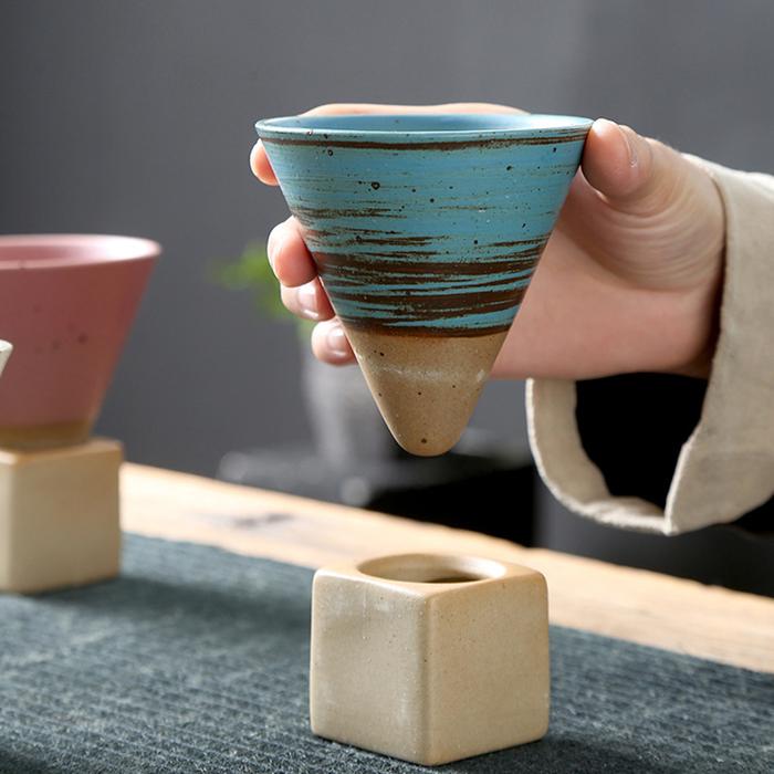 1PC Japanese Style Retro Ceramic Coffee Cup Rough Pottery Tea Cup Latte Pull Flower Porcelain Cup Po