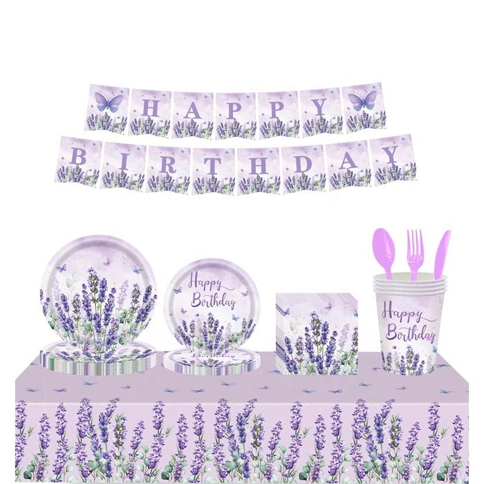 Lavender Butterfly Theme Party Tray Paper Tray Paper Cup Paper Towel Tablecloth Pull Flag Birthday P