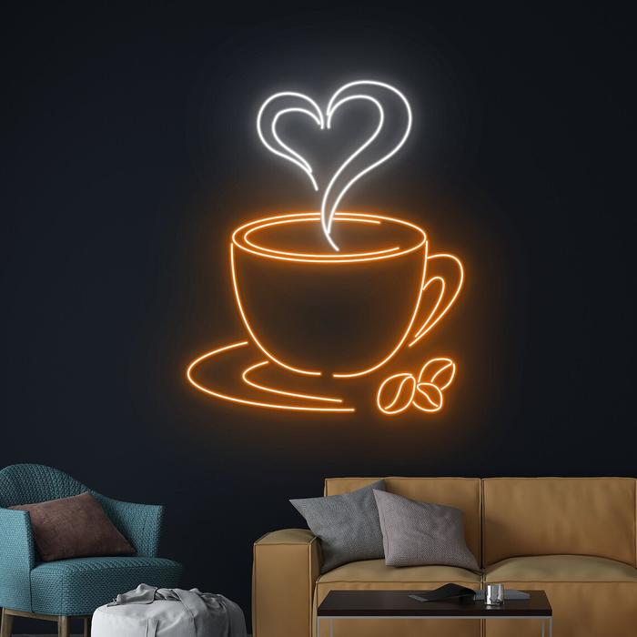 Heart Coffee Cup Neon Sign Tea Cup Neon Light Drink Neon Sign Coffee Shop Wall Room Decor Neon Sign