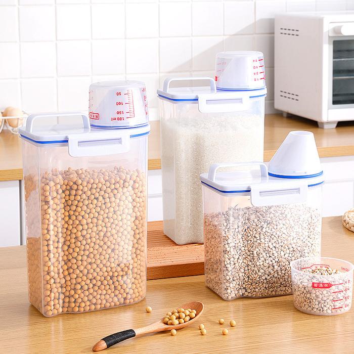 Kitchen Rice Container Jar 1.5/2KG Insect Proof Rice Box with Cup Handle Flour Laundry Detergent Sea