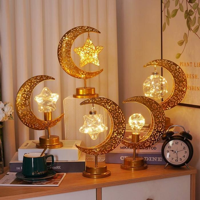 Lampu Lentera Bulan Bintang Led Warm White Dekorasi Hiasan Led Muslim Hiasan Idul Fitri Souvenir Ram
