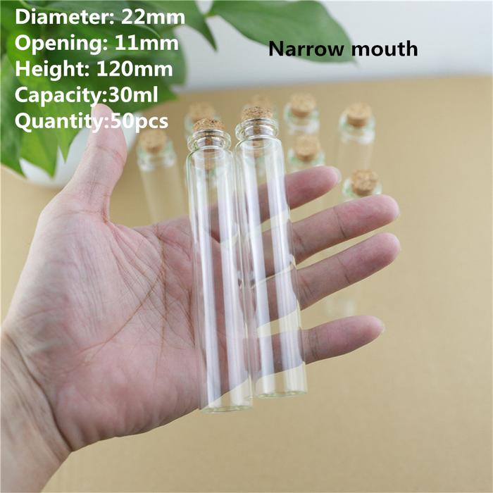 50 pcs/Lot 22*120mm 35ml Tube Glass Bottles With Cork Stopper Crafts Tiny Jars container Decorative 