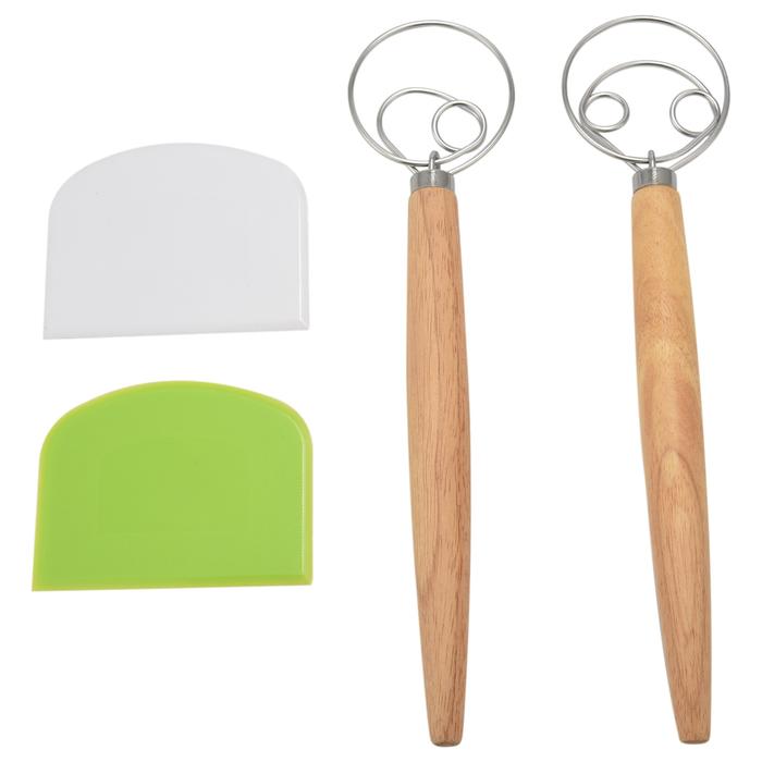 Danish Dough Whisk Hand Mixer,2Pcs Stainless Steel Dough Mixer with 2 Dough Scrapers for Pizza Dough