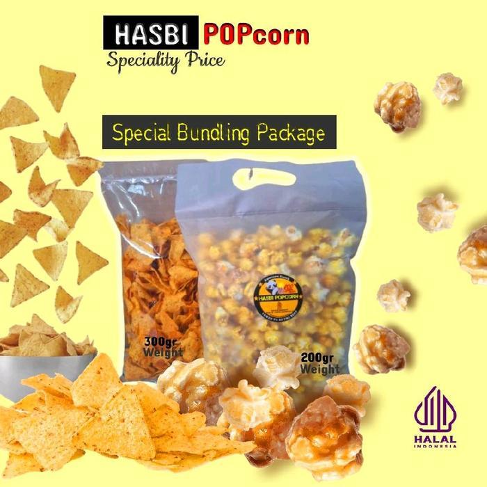 Popcorn Hasbi Caramel Jumbo Mushroom 1Kg - Cemilan Halal Dan Aman - Jagung, Crispy, Karamel, Toples,
