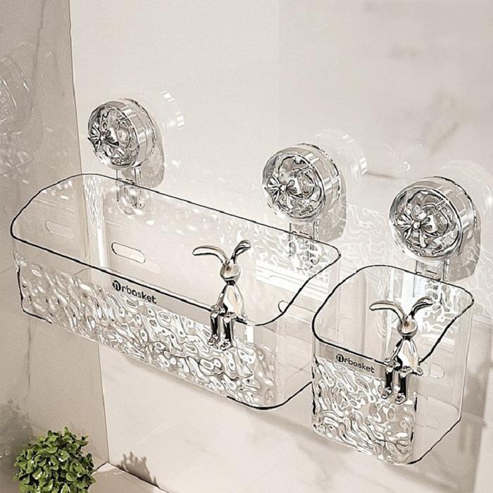 Shower Suction Cup Shelf Basket Light Glacier Pattern One Second Installation bathroom Organizer Sto