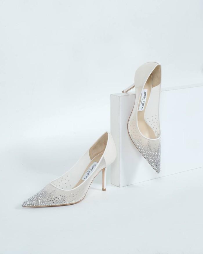 SEPATU HEELS WANITA JIMMY CHOO LOVE 8.5CM PUMPS DEGRADE CRYSTAL GALAXY ON MESH WHITE/CRYSTAL ORIGINA
