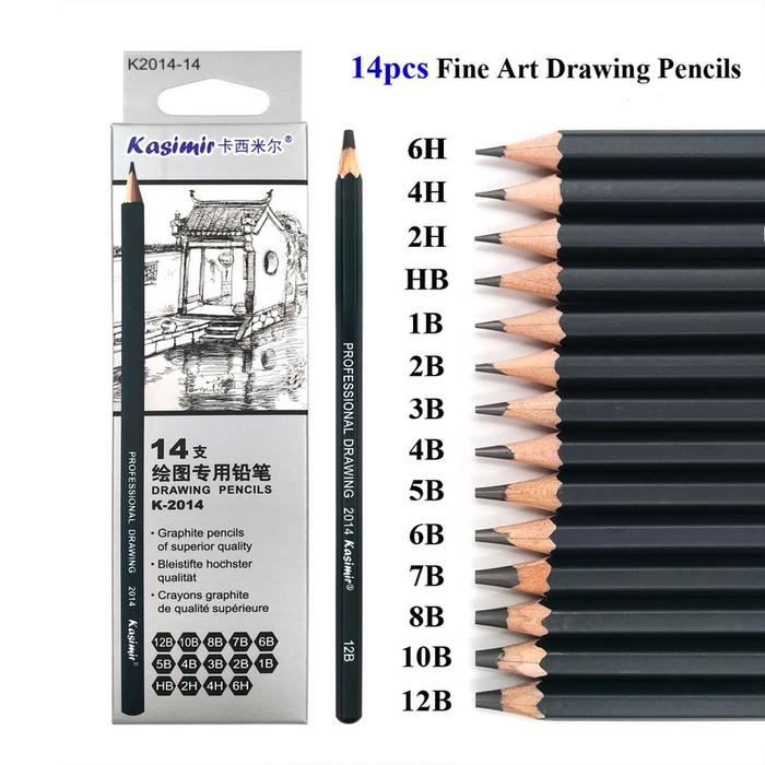 14pcs Professional Wooden Pencils Graphite Drawing Sketching Pencils Office School Supplies 12B 10B 