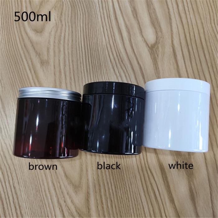 Wholesal 500ml Empty Plastic CosmeticJars Black white brown PET Container Mask Jar Storage jars With