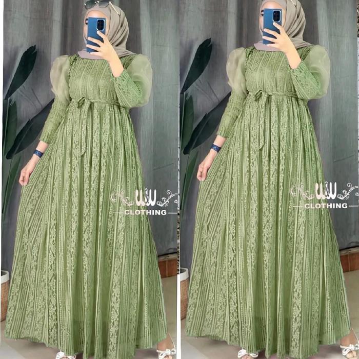 Alice maxy gamis brokat Pesta Mewah Murah Terbaru Kekinian Brokat Organza Bunga Navy Hitam dress kon