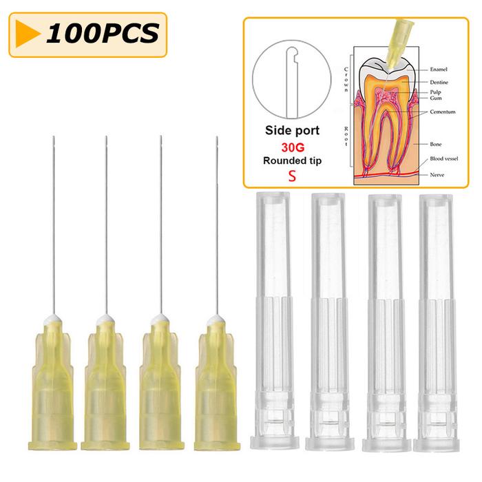 100Pcs Dental Irrigation Needle Tip Sterile Endodontic Irrigation Needle Tips Plain Ends Notched End