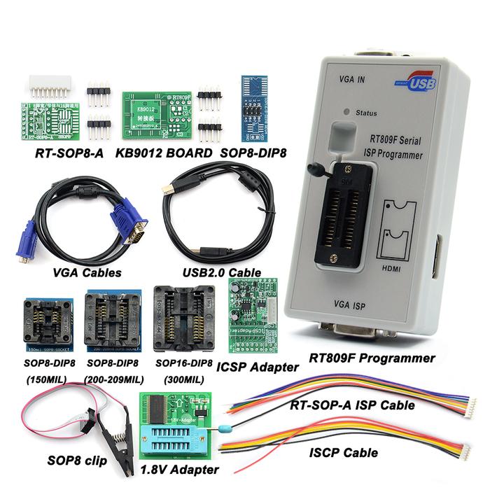 100% Original Upgrade CPU RT809F ISP Programmer + 11 Adapters 24-25-93 Serise IC Offline Board KB901