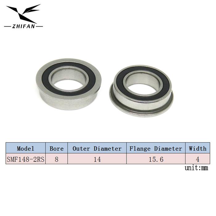 8Pcs SMF148 2RS Flange Ball Bearing 8x14x4 SMF148RS Stainless Steel Flanged Ball Bearing 8*14*4 MF14