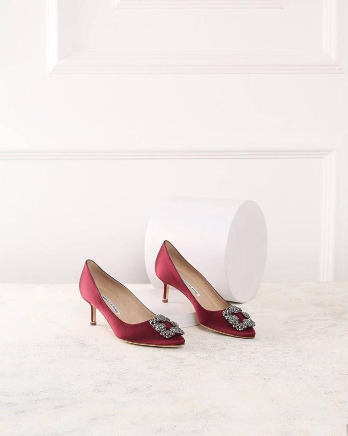 SEPATU HEELS WANITA MANOLO BLAHNIK HANGISI 5CM DRED SATIN JEWEL BUCKLE PUMPS ORIGINAL