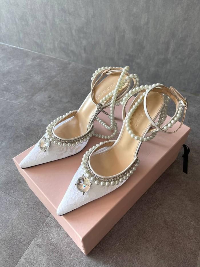 SEPATU HEELS WANITA MACH MAC PEARL LACE DIAMOND OF ELIZABETH 110MM IN WHITE SIZE 39 ORIGINAL
