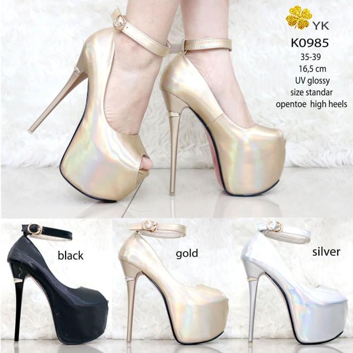 YKSHOES 0985 HIGH HEELS 17CM PEETOE SHOES IMPORT BARTIER GOLD SILVER