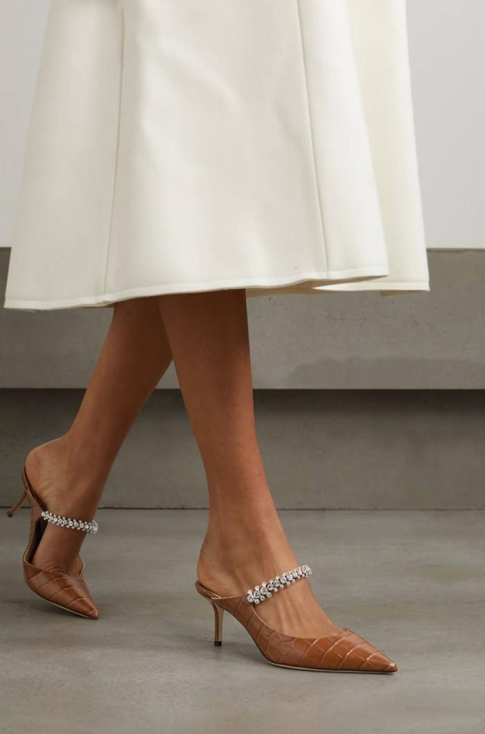 SEPATU HEELS WANITA JIMMY CHOO BING 65 CROCODILE EMBOSSED LEATHER TAN ORIGINAL