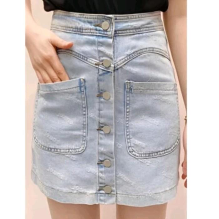 size s denim jeans rok skirt mini pendek kancing depan button wanita