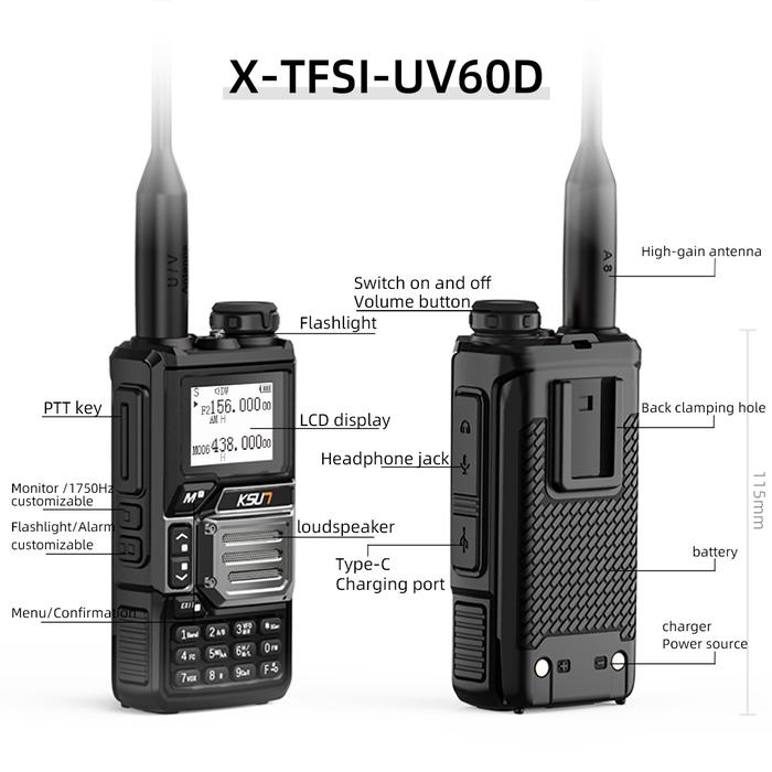 【2 PCS】HT KSUN UV60D HT Multi Band HT Abbree Full Band Unlock 5W  Wireless Dee/Copy Frequency Talkie