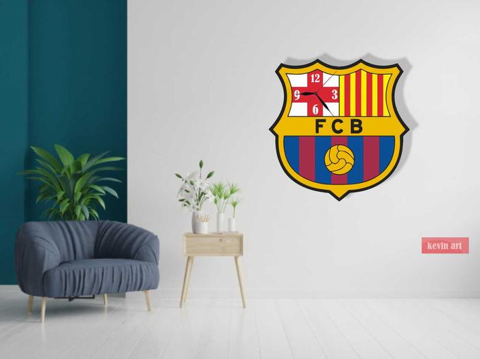 JAM DINDING LOGO BARCELONA BARCA UNIK BESAR KAYU VINTAGE CUSTOM CLUB BOLA Kevinart