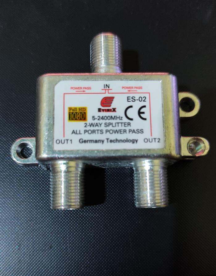 Splitter antena tv cabang 2 way 1 in 2 out catv Bonus 2 konektor jack f SV-02 evinix HD 1080