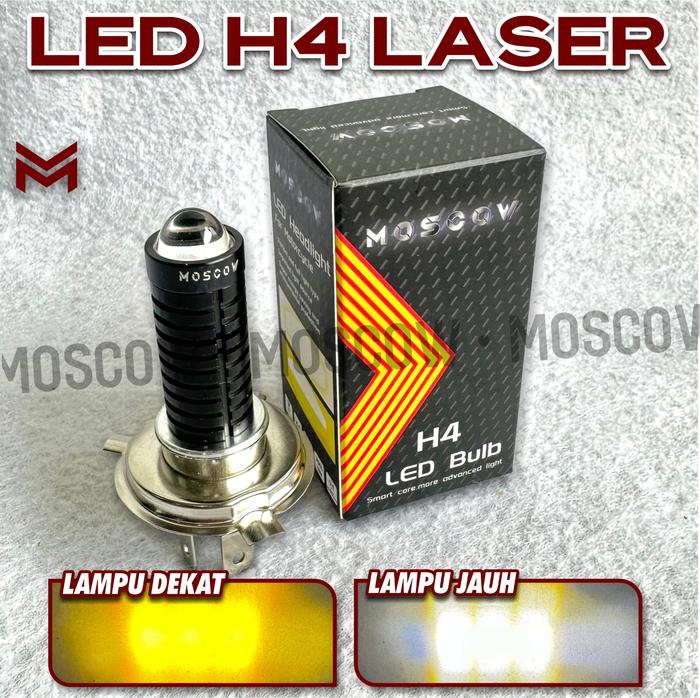 LAMPU DEPAN LED H4 LASER HIGH LOW WHITE YELLOW STEEL GUN CANON LASER DEVIL EYE FLASH KEDIP LED SOCKE