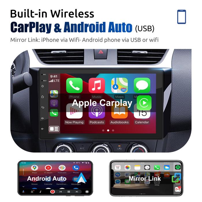 ESSGOO Head Unit Car Stereo Android 13 Ram 2G+32G  7/9/10 Inci 2 Din Wireless Carplay Kontrol Suhu C