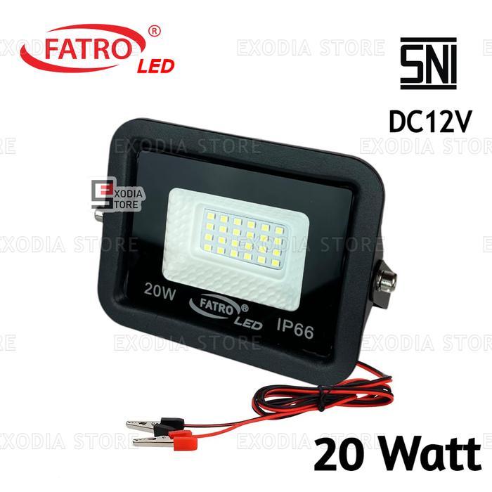 FATRO Lampu Sorot Accu DC 12V 10W 20W 30W 50W 100W SMD LED Flood Light Waterproof IP66 + Kabel Jepit