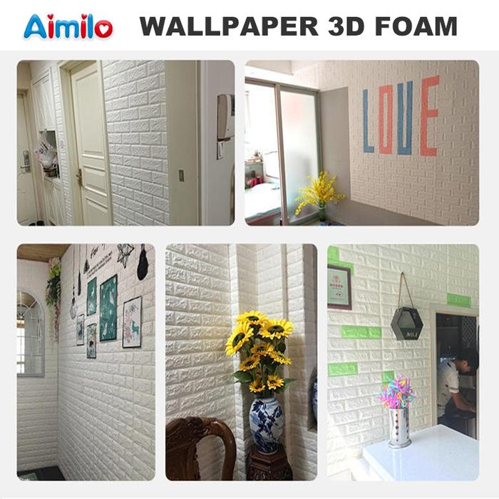 Paket 10 Lembar Wallpaper Bata Motif 3D 35x38cm - Wall Foam Bata Timbul Dinding Kamar Aesthetic Clas